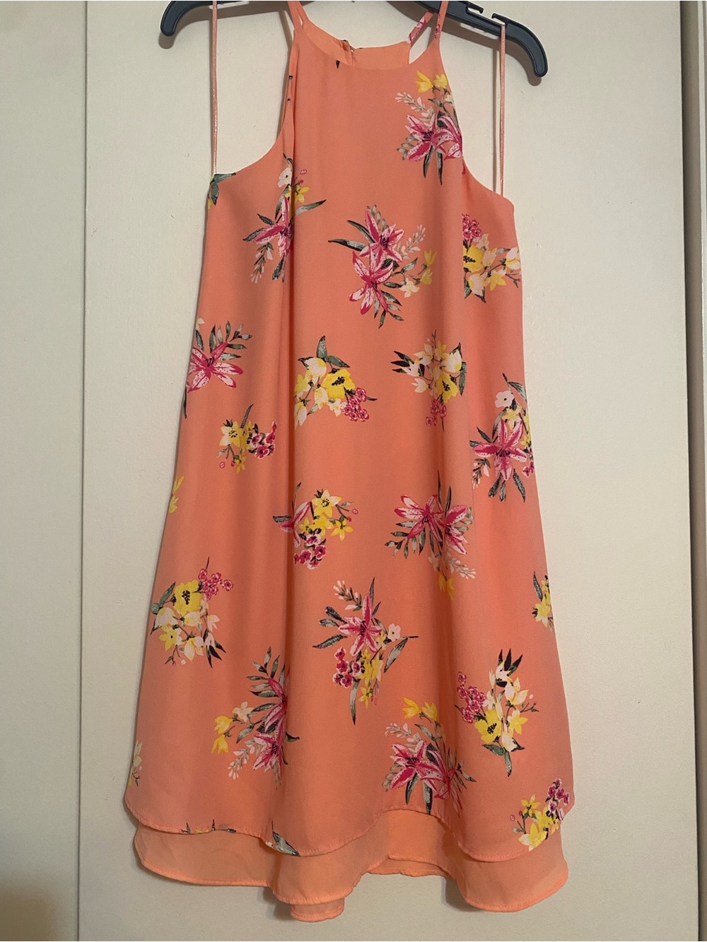 Coral Floral Halter Junior’s Dress